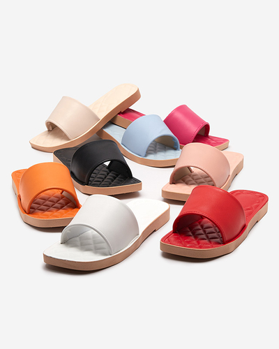 Orange eco-leather women's slippers with a quilted Parekis insert - Footwear