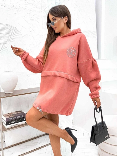 Royalfashion Sieviešu kokvilnas mini kleita ar kapuci tipa