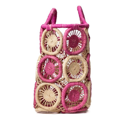 Pink-beige shopper bag made of straw - Handbags 1