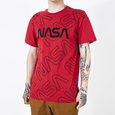 Red men's t-shirt with inscriptions - Clothing