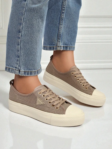 Women's Hypatia Mesh sneakers light brown for summer flat sole 3cm