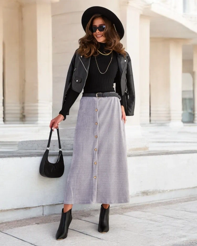 Royalfashion Sieviešu midi svārki ar dekoratīvām pogām