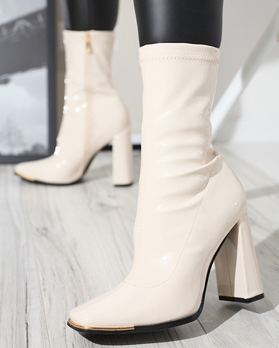 Cream women's lacquered boots on the Rekila post - Footwear