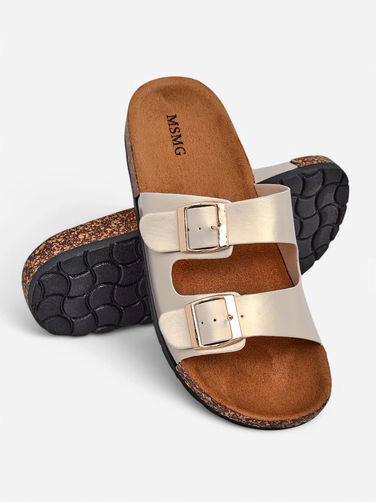 Женские сандалии Royalfashion Aurelia gold – плоские шлепанцы из эко-кожи (размер 39)