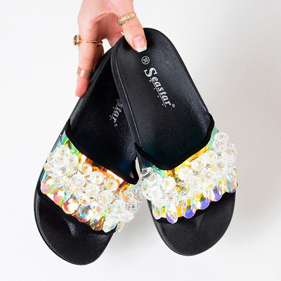 OUTLET Black women's sandals with Halpasi stones - Footwear