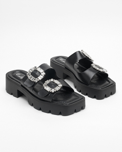 Ladies' black slippers with zircon ornaments Sadoh - Footwear