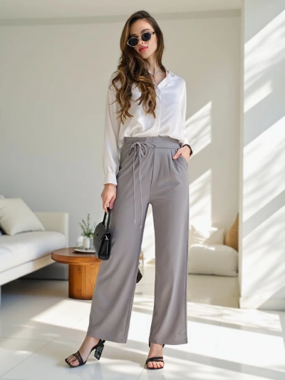 Royalfashion Широкие женские брюки с боковым завязкой