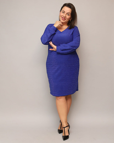 Royalfashion Glittery women's dress before the knee in navy blue PLUS SIZE