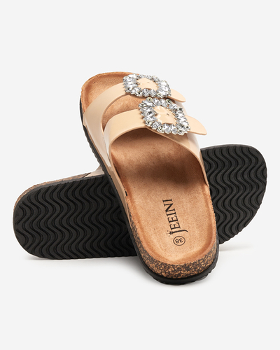 OUTLET Beige women's flip-flops with decorated buckles Olimika - Footwear