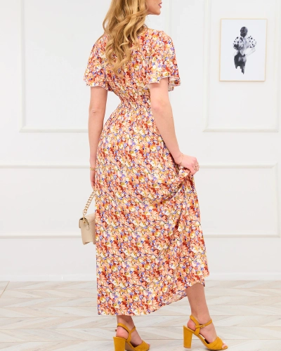 Light brown women's floral maxi dress - Clothing