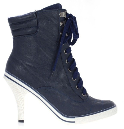 Dark navy blue women's sneakers on a Szpiue pin - Footwear