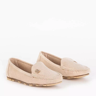 OUTLET Women's beige eco-suede moccasins with Pixila decoration - Footwear