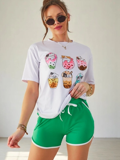 Royalfashion Women's sports set with a t-shirt and shorts Kitty Cat