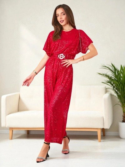 Royalfashion Sieviešu garais kombinezons ar spīdumiem