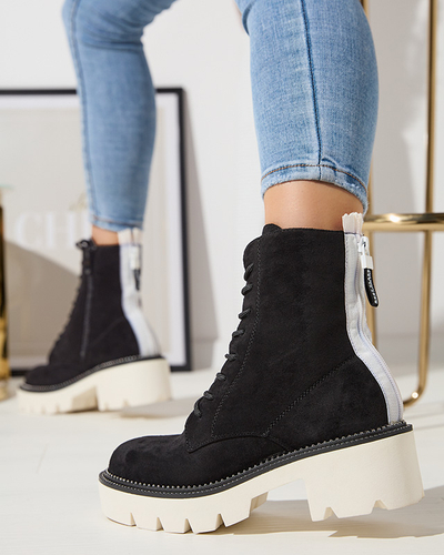 Black women's boots on a low post Savet - Footwear