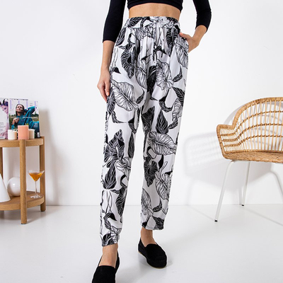 White women's pants with a floral pattern - Clothing