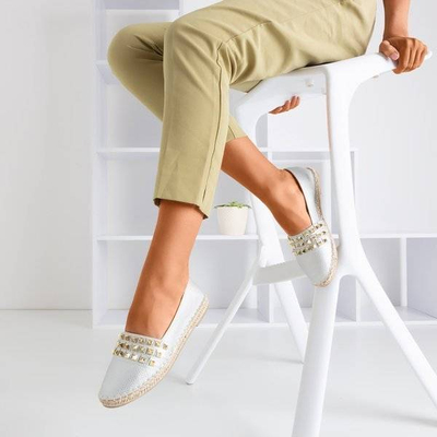 Silver women's espadrilles with Anchu studs - Footwear 1