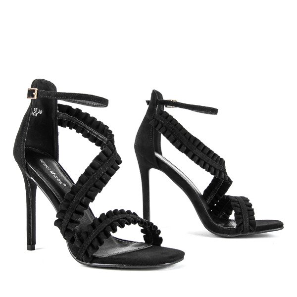 Black high heel sandals with ruffles Finn - Footwear