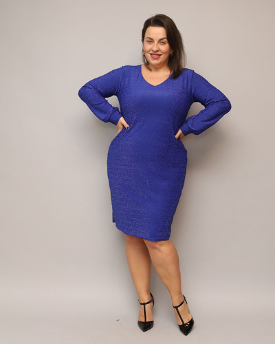 Royalfashion Mirdzoša sieviešu kleita pirms ceļgala tumši zilā krāsā PLUS SIZE