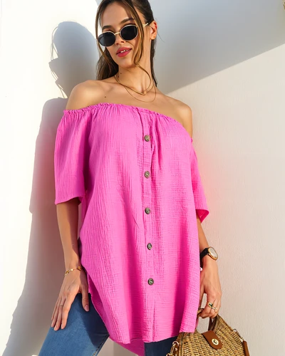 Royalfashion Cotton women's blouse a'la Spanish style with decorative buttons