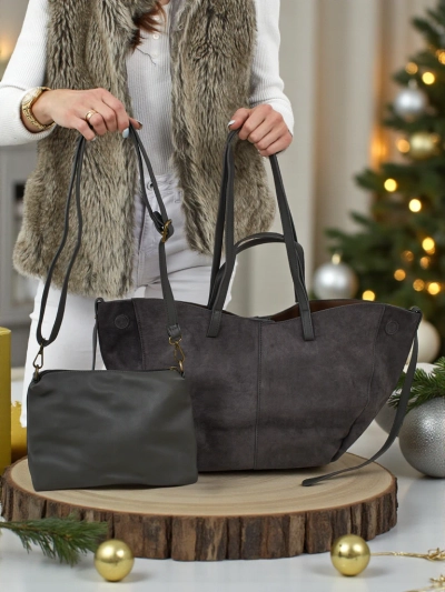 Dāmu shopper soma eko zamšādas ar mazāku eko ādas komplektā 2in1 Elinea