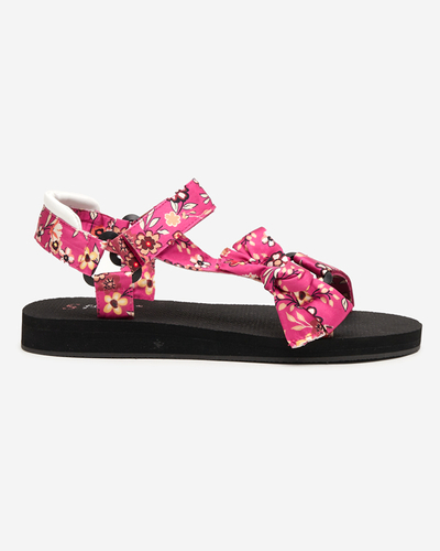 Ladies 'black sandals with pink floral stripes - Footwear