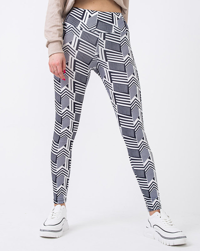 Rakstaini sieviešu legingi ar augstu vidukli melnbalti - Apģērbs