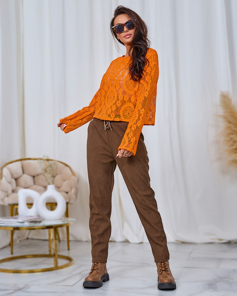 Royalfashion Коричневые женские брюки из вельветовой ткани