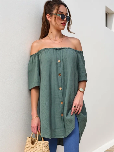 Royalfashion Cotton women's blouse a'la Spanish with decorative buttons