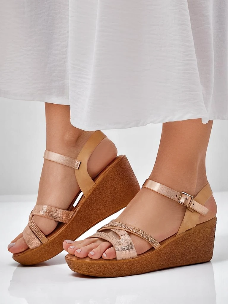 Royalfashion Women's wedge sandals with rhinestones and glitter Eclat