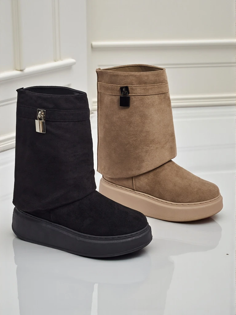 Короткие женские ботинки а-ля снегоходы с пристегивающимся голенищем Elizze