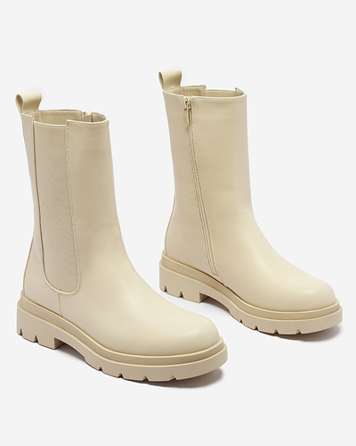 Бежевые женские высокие сапоги на плоском каблуке Vedesa - Одежда