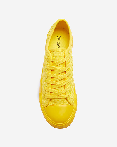 Yellow women's sneakers with embossing Aklina - Footwear