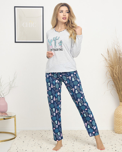 Gray and blue women's pajamas with print - Clothing