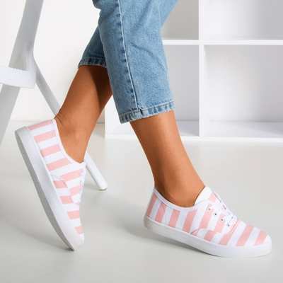 Pink women's striped sneakers Anchor - Footwear 1