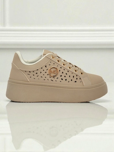 Cleo Ecru Platino – бежевые кроссовки на платформе Royalfashion экокожа