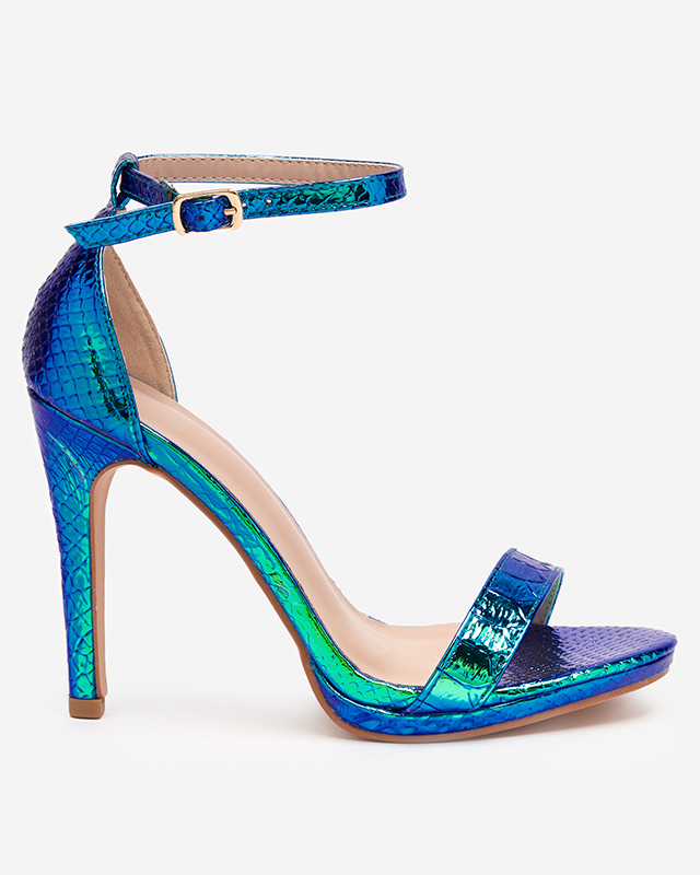 Blue women's holographic sandals on a heel Fasiro - Footwear