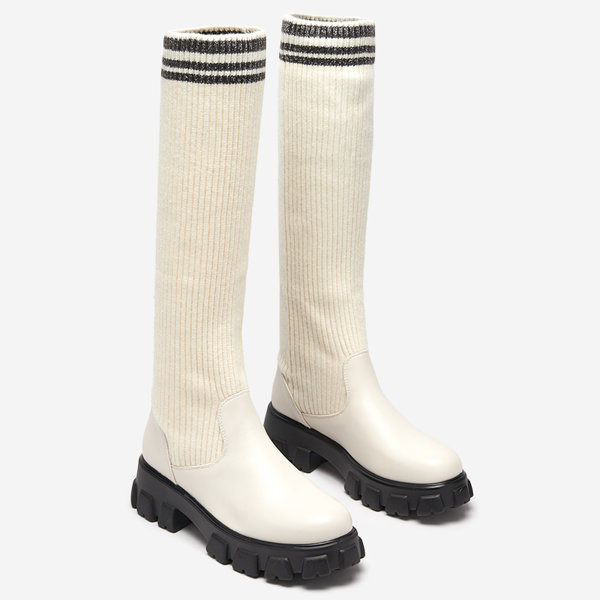 OUTLET High slip boots for women in ercu color Alerpi- Footwear