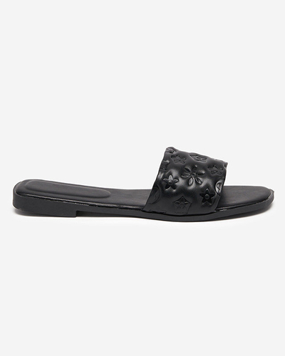 Black women's slippers with Mersyli- embossing. Footwear