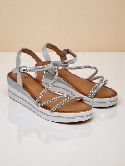 Royalfashion sieviešu platformas sandales ar strass akmentiņiem Ballosa