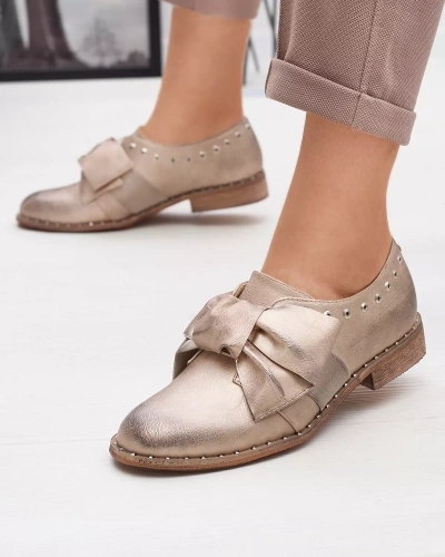 Gold women's low shoes with Entera bow - Footwear