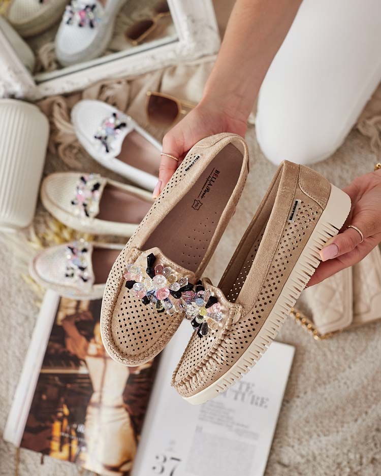 Royalfashion Sieviešu ažūra mokasīni ar pērlītēm Nasfali