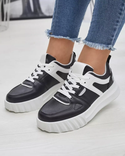 Eco-leather women's black casual sports shoes with white inserts Netiris - Footwear