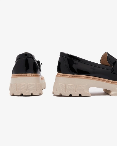 Black lacquered women's moccasins with tassels Kaipo- Footwear