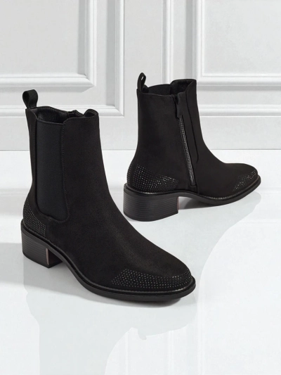 Women's Eco Suede Ankle Boots Decorated with Rhinestones TangleMist