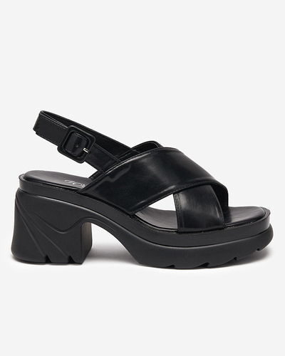 Black women's sandals on a thick post Feine - Footwear