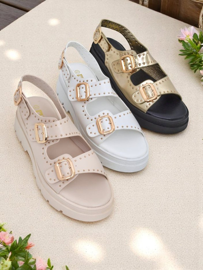 Royalfashion Women's Thick Sole Sandals with Rhinestones Rocky Chic