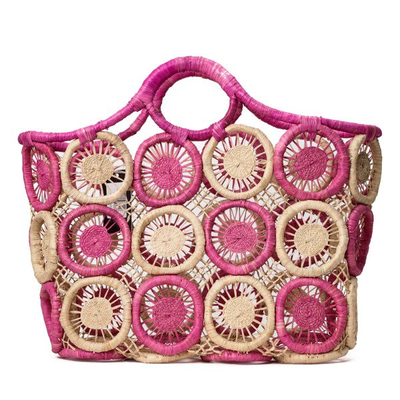 Pink-beige shopper bag made of straw - Handbags 1