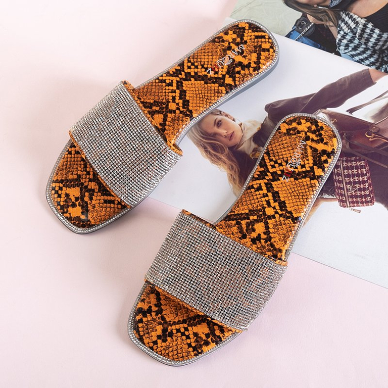 Orange women's slippers with embossing a'la snake skin Oncho - Footwear