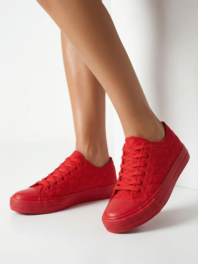 Trampki Damskie Stella Czerwone Tkaninowe Sportowe na Lato